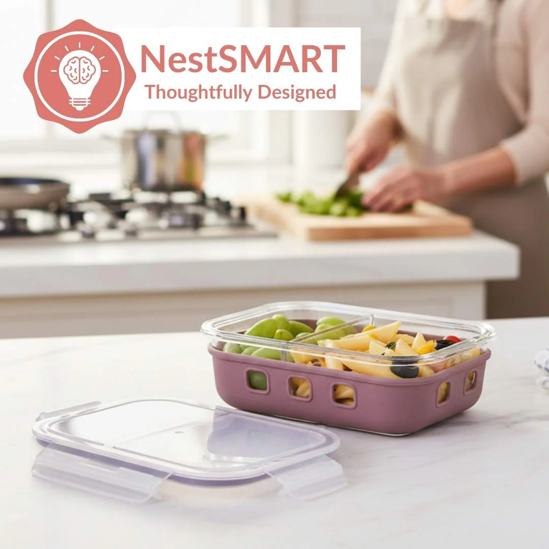 Gripso Dual Compartment Food Container 600ml Mauve - Image 4