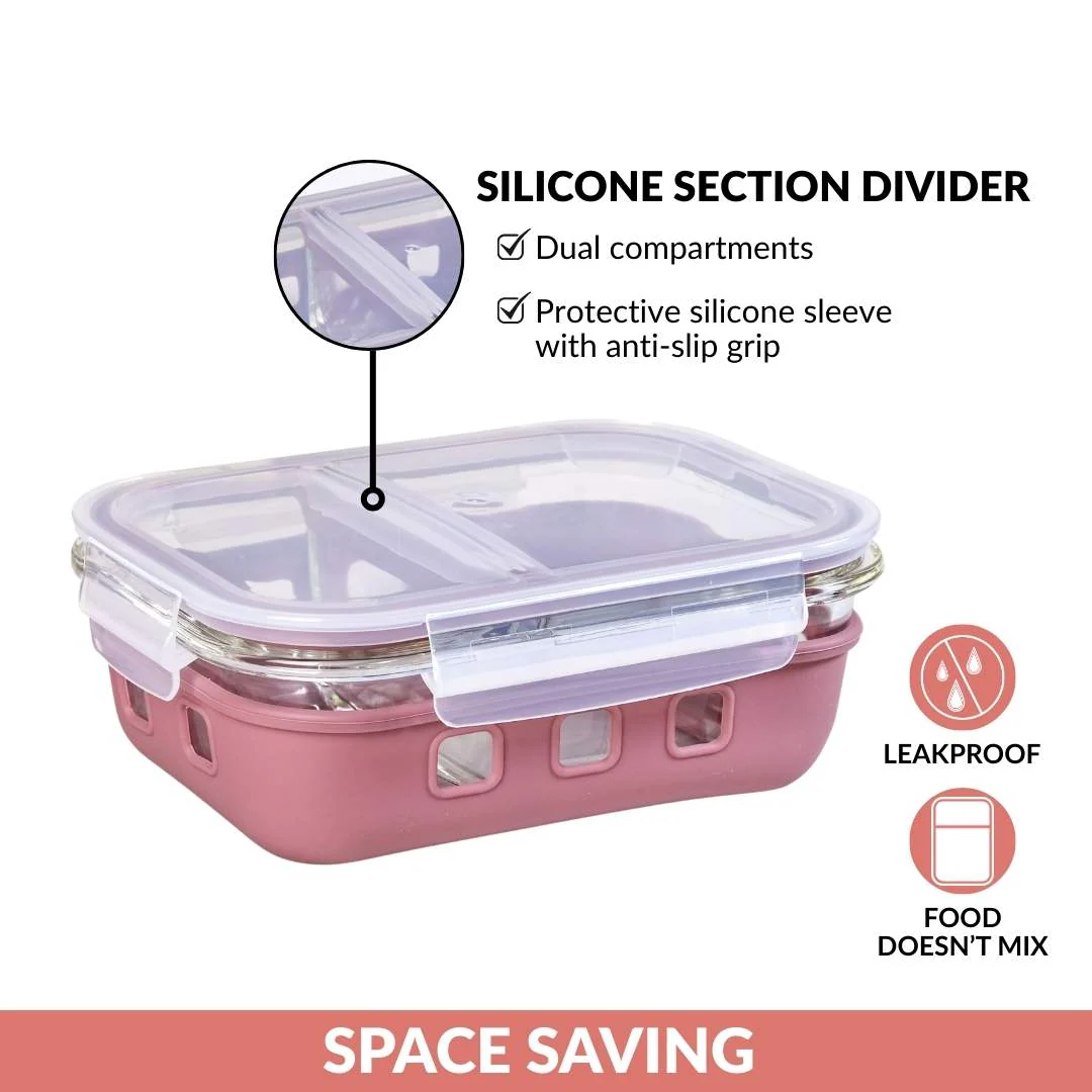 Gripso Dual Compartment Food Container 600ml Mauve - Image 9