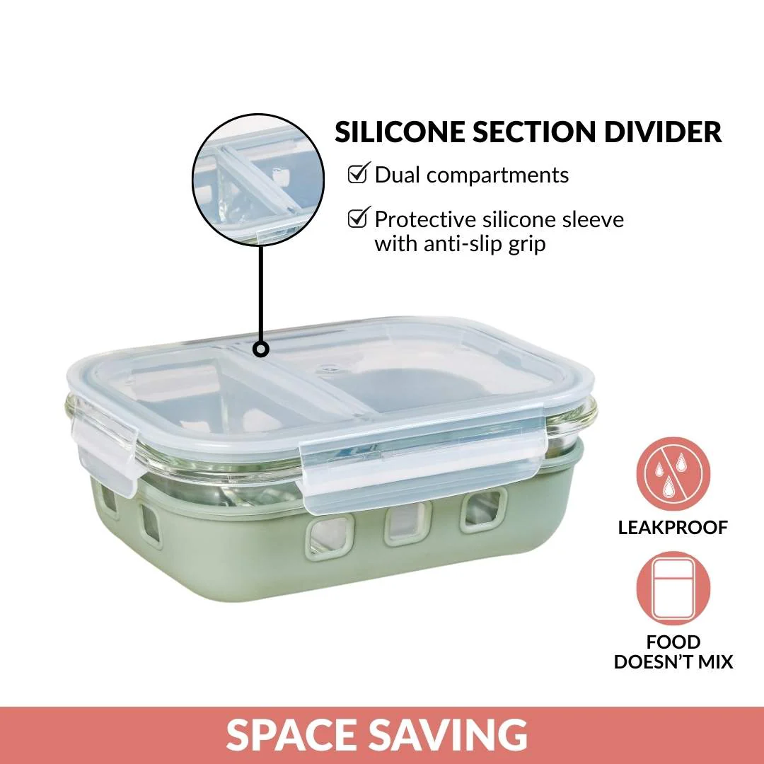 Gripso Dual Compartment Food Container 600ml Sage Green - Image 10