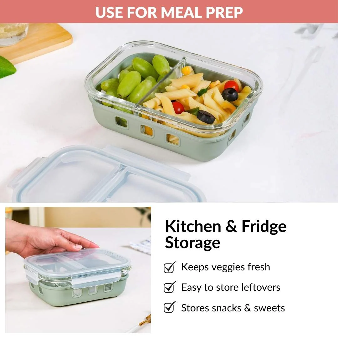 Gripso Dual Compartment Food Container 600ml Sage Green - Image 11
