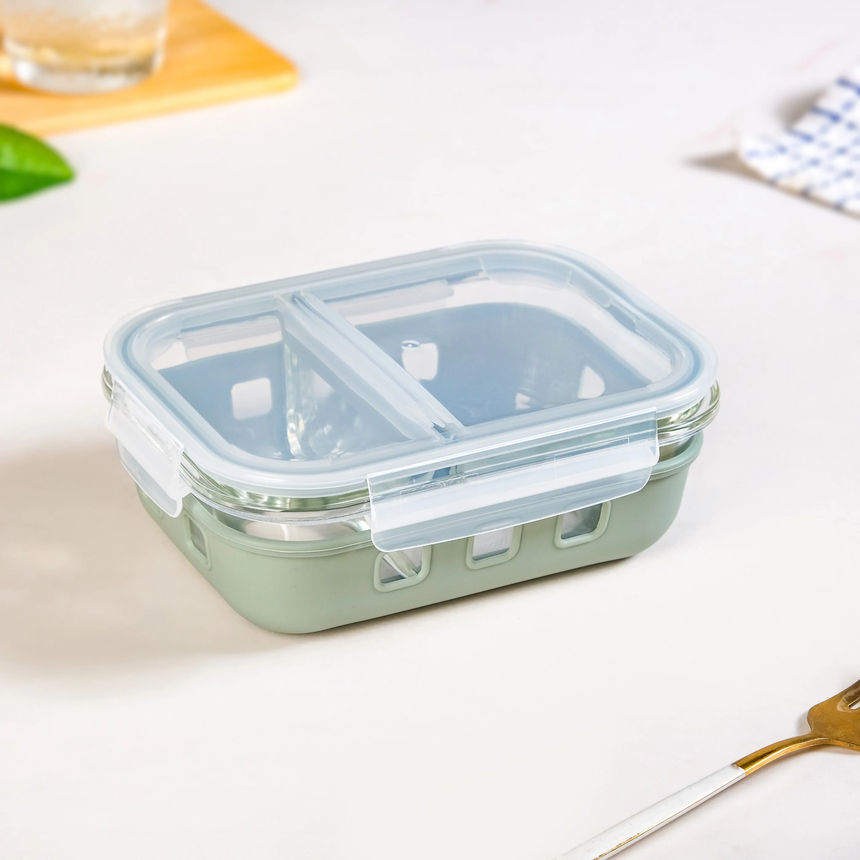 Gripso Dual Compartment Food Container 600ml Sage Green - Image 2