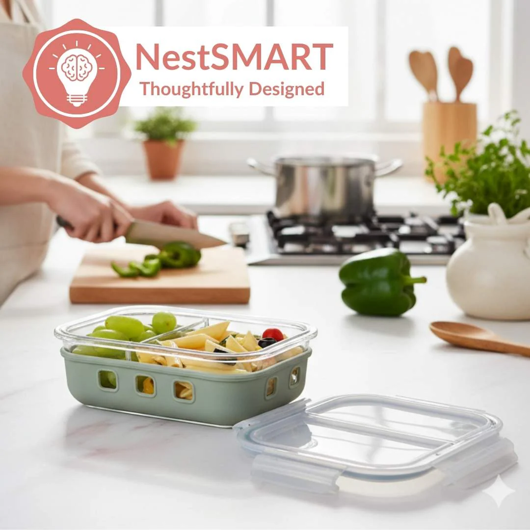 Gripso Dual Compartment Food Container 600ml Sage Green - Image 4