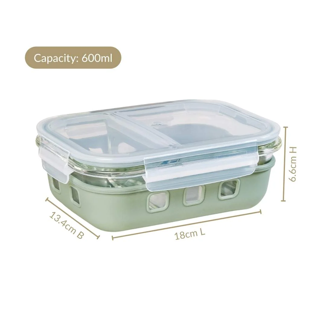 Gripso Dual Compartment Food Container 600ml Sage Green - Image 5
