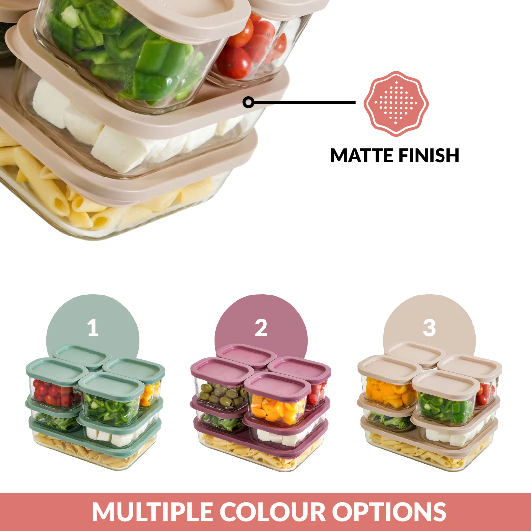 Groovo Borosilicate Premium Food Container With Lid Set Of 7 310ml 520ml 1200ml Beige - Image 9