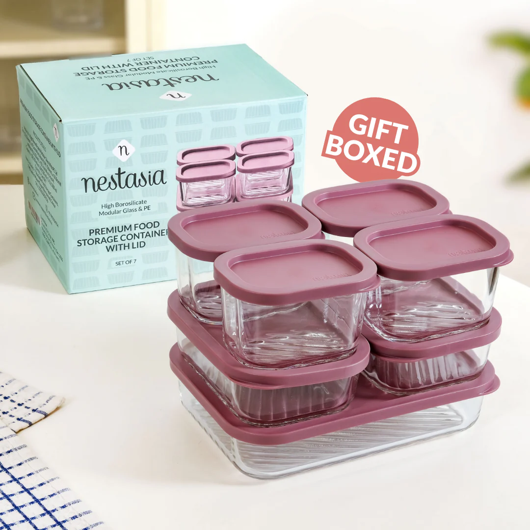 Groovo Borosilicate Premium Food Container With Lid Set Of 7 310ml 520ml 1200ml Berrywood - Image 11