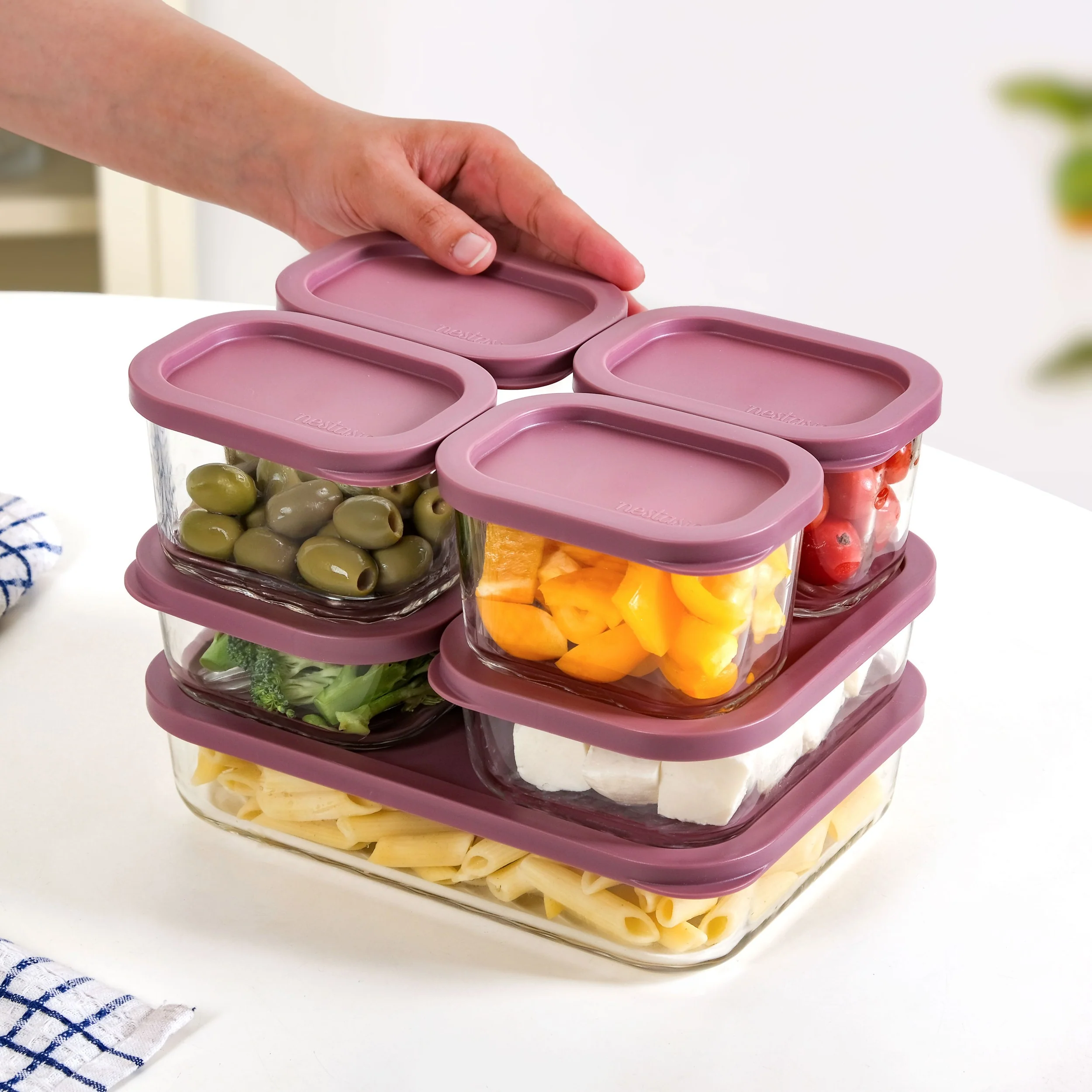 Groovo Borosilicate Premium Food Container With Lid Set Of 7 310ml 520ml 1200ml Berrywood - Image 2