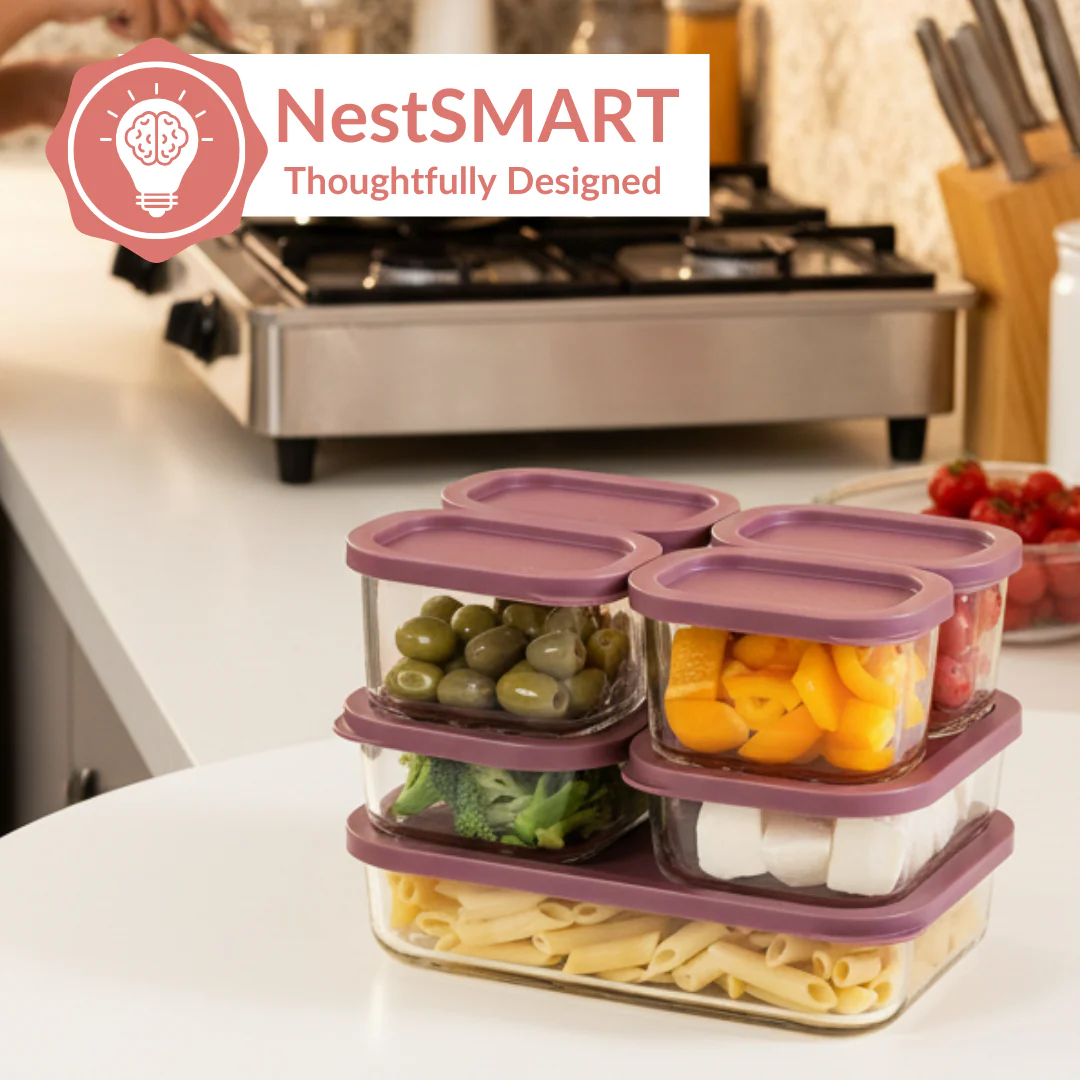 Groovo Borosilicate Premium Food Container With Lid Set Of 7 310ml 520ml 1200ml Berrywood - Image 3