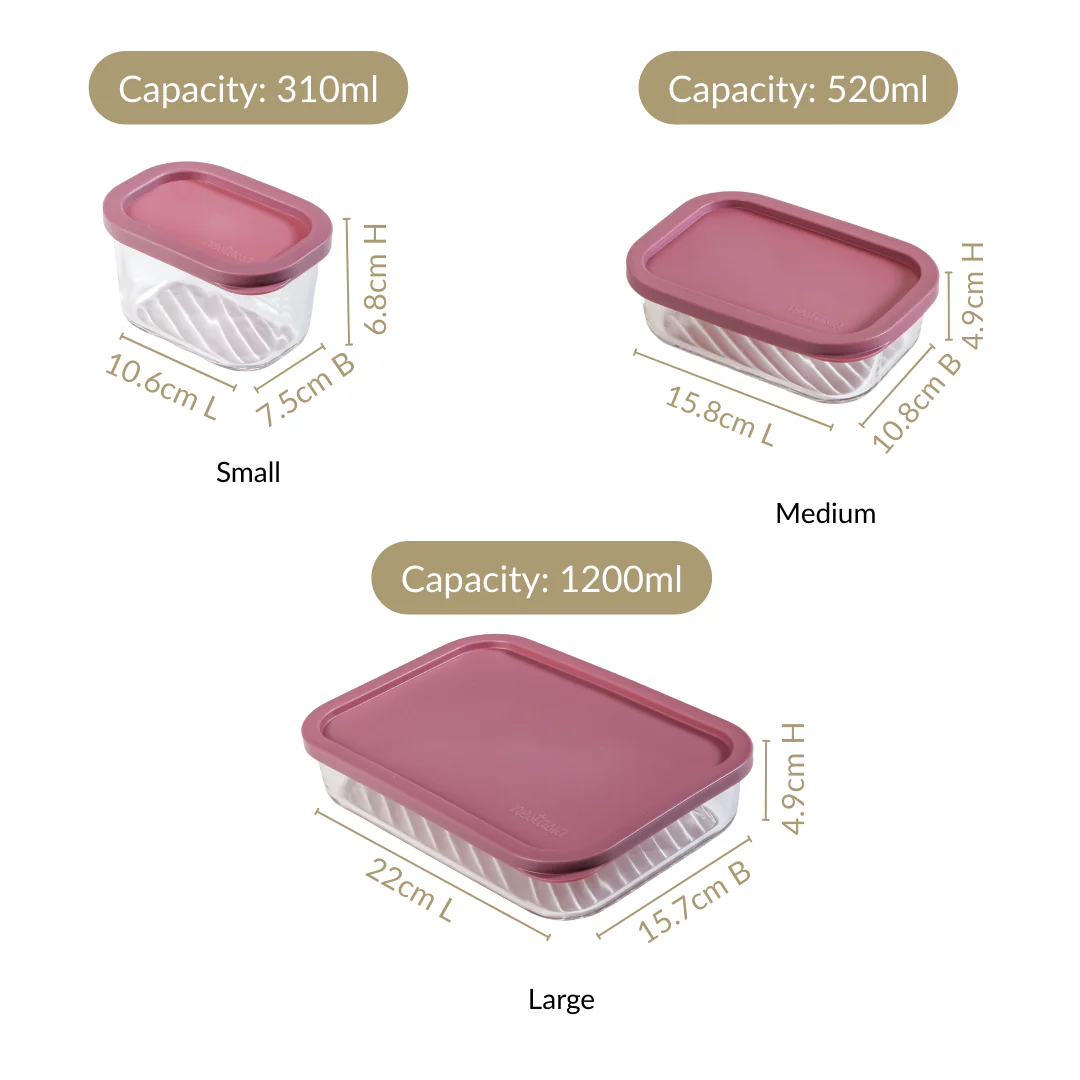 Groovo Borosilicate Premium Food Container With Lid Set Of 7 310ml 520ml 1200ml Berrywood - Image 4