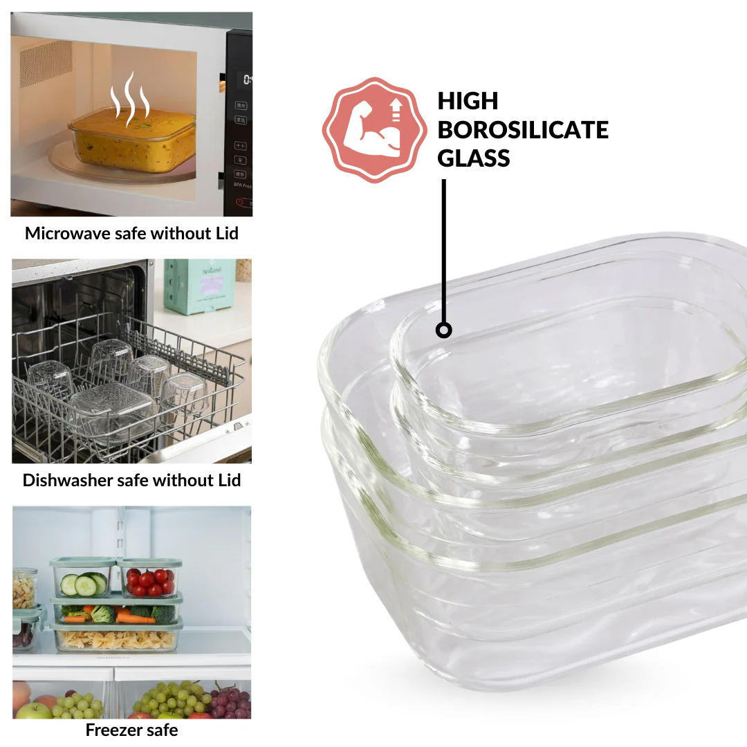 Groovo Borosilicate Premium Food Container With Lid Set Of 7 310ml 520ml 1200ml Berrywood - Image 7