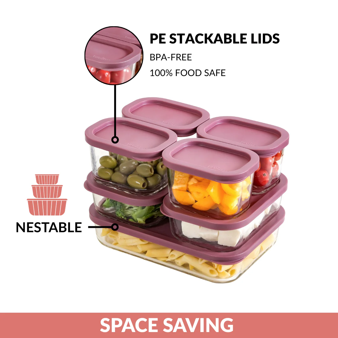Groovo Borosilicate Premium Food Container With Lid Set Of 7 310ml 520ml 1200ml Berrywood - Image 8