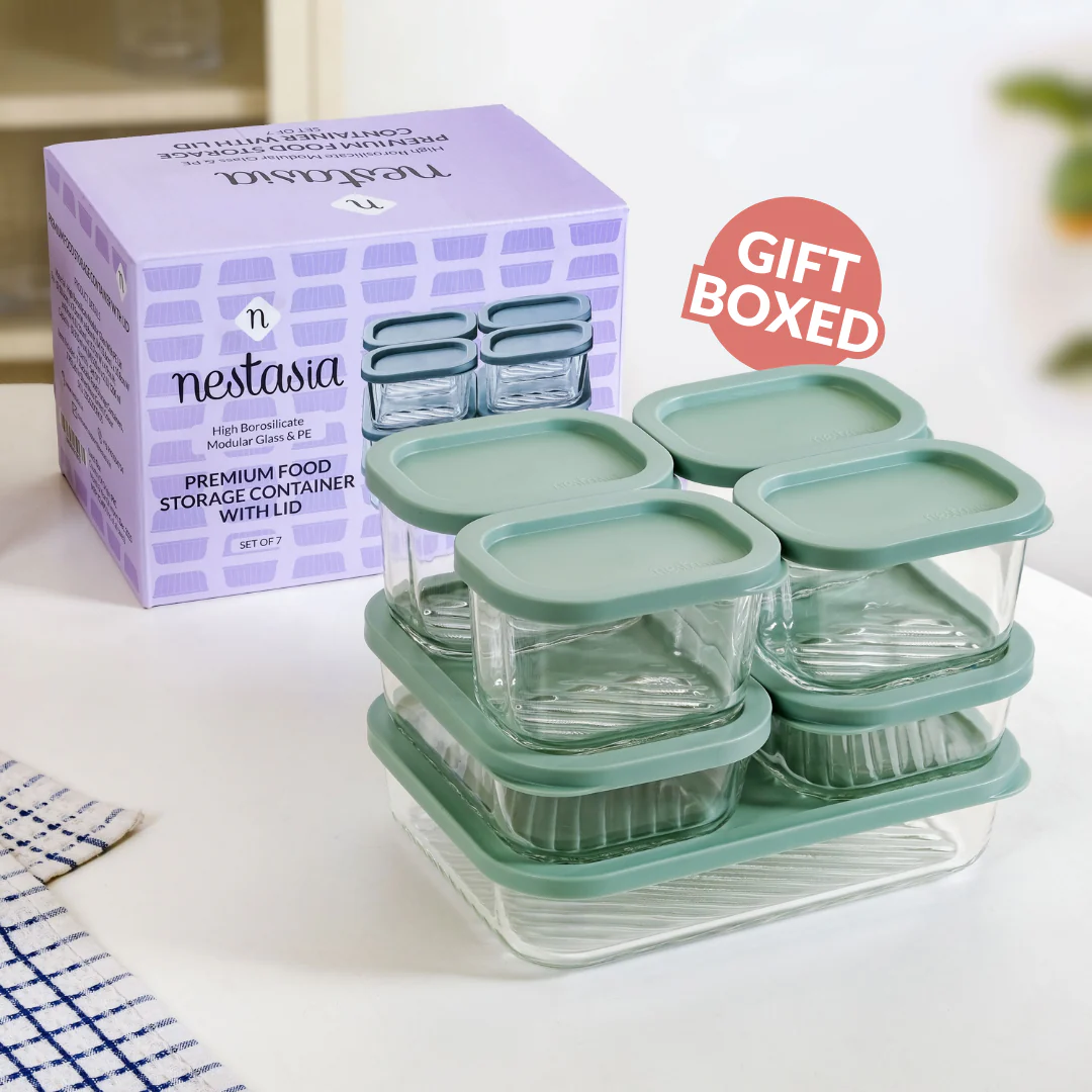 Groovo Borosilicate Premium Food Container With Lid Set Of 7 310ml 520ml 1200ml Green - Image 11
