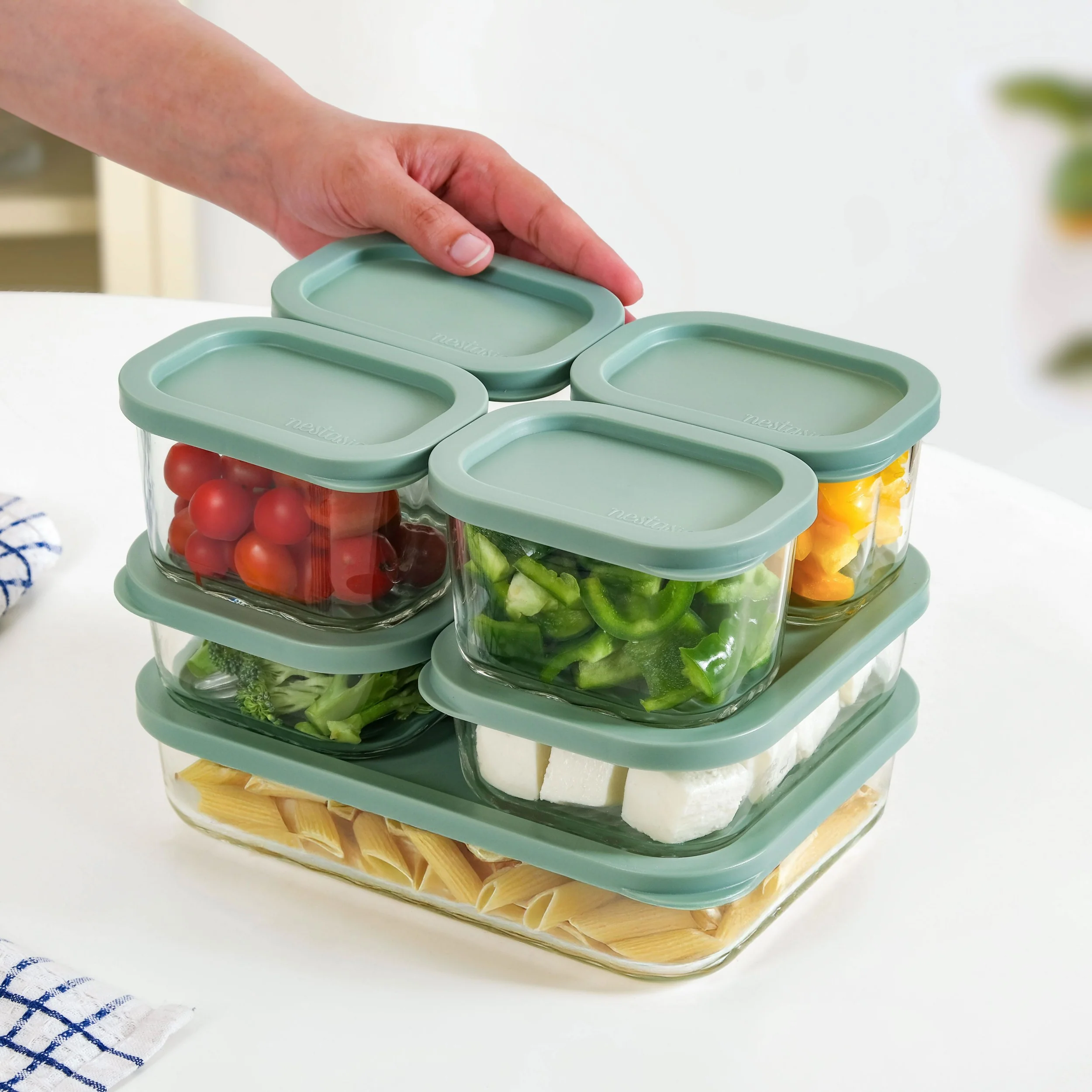 Groovo Borosilicate Premium Food Container With Lid Set Of 7 310ml 520ml 1200ml Green - Image 2