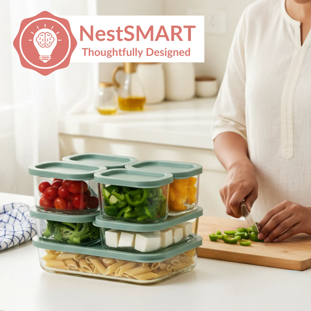 Groovo Borosilicate Premium Food Container With Lid Set Of 7 310ml 520ml 1200ml Green - Image 3