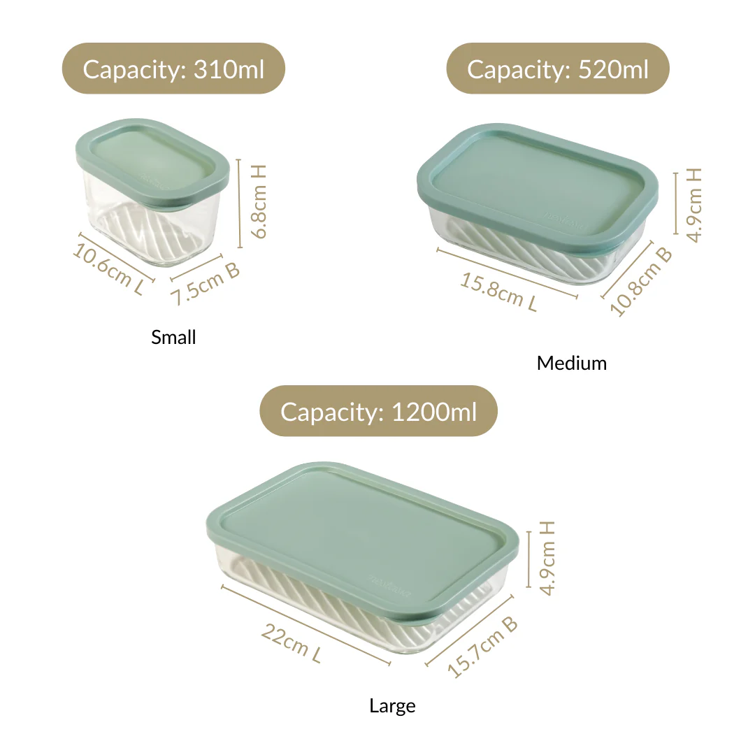 Groovo Borosilicate Premium Food Container With Lid Set Of 7 310ml 520ml 1200ml Green - Image 4