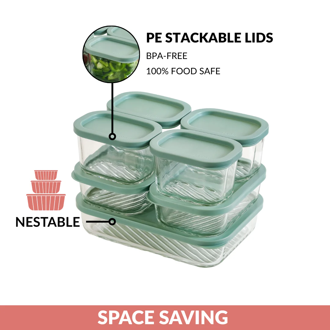 Groovo Borosilicate Premium Food Container With Lid Set Of 7 310ml 520ml 1200ml Green - Image 8