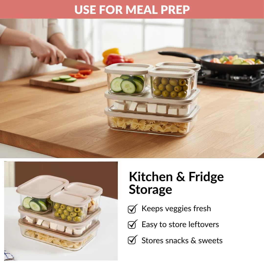 Groovo Food Storage Containers With Lid Set Of 5 310ml 750ml 1200ml Beige - Image 10