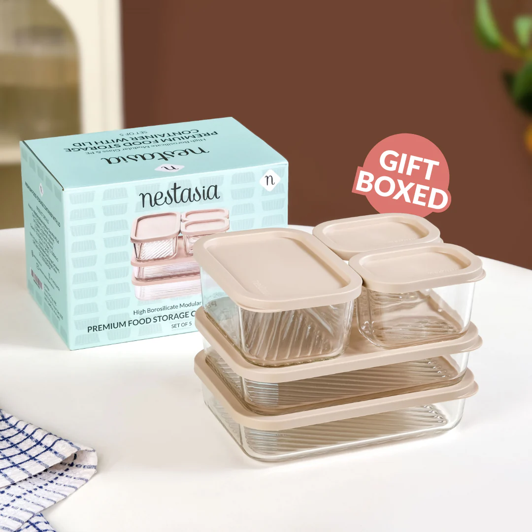 Groovo Food Storage Containers With Lid Set Of 5 310ml 750ml 1200ml Beige - Image 11