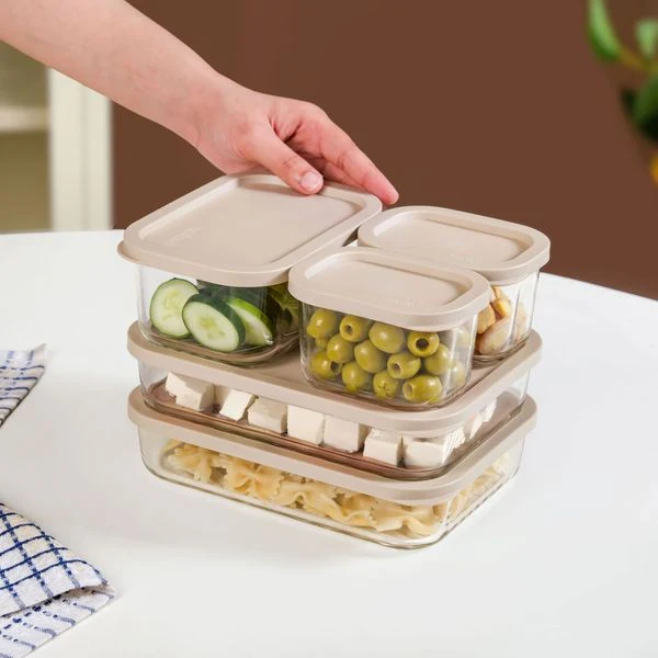 Groovo Food Storage Containers With Lid Set Of 5 310ml 750ml 1200ml Beige - Image 2