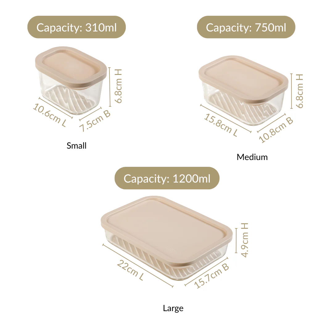 Groovo Food Storage Containers With Lid Set Of 5 310ml 750ml 1200ml Beige - Image 4
