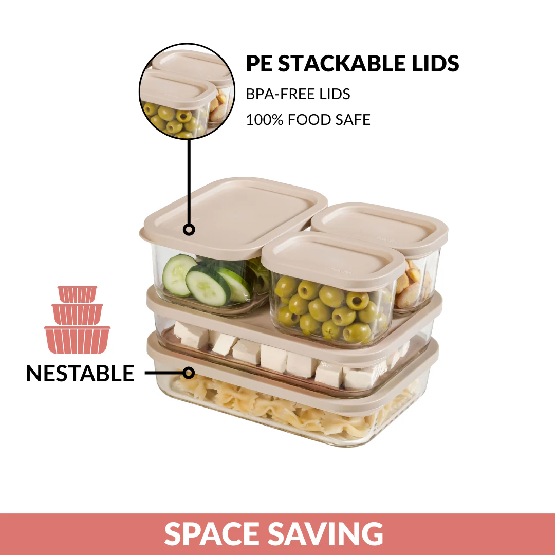 Groovo Food Storage Containers With Lid Set Of 5 310ml 750ml 1200ml Beige - Image 8