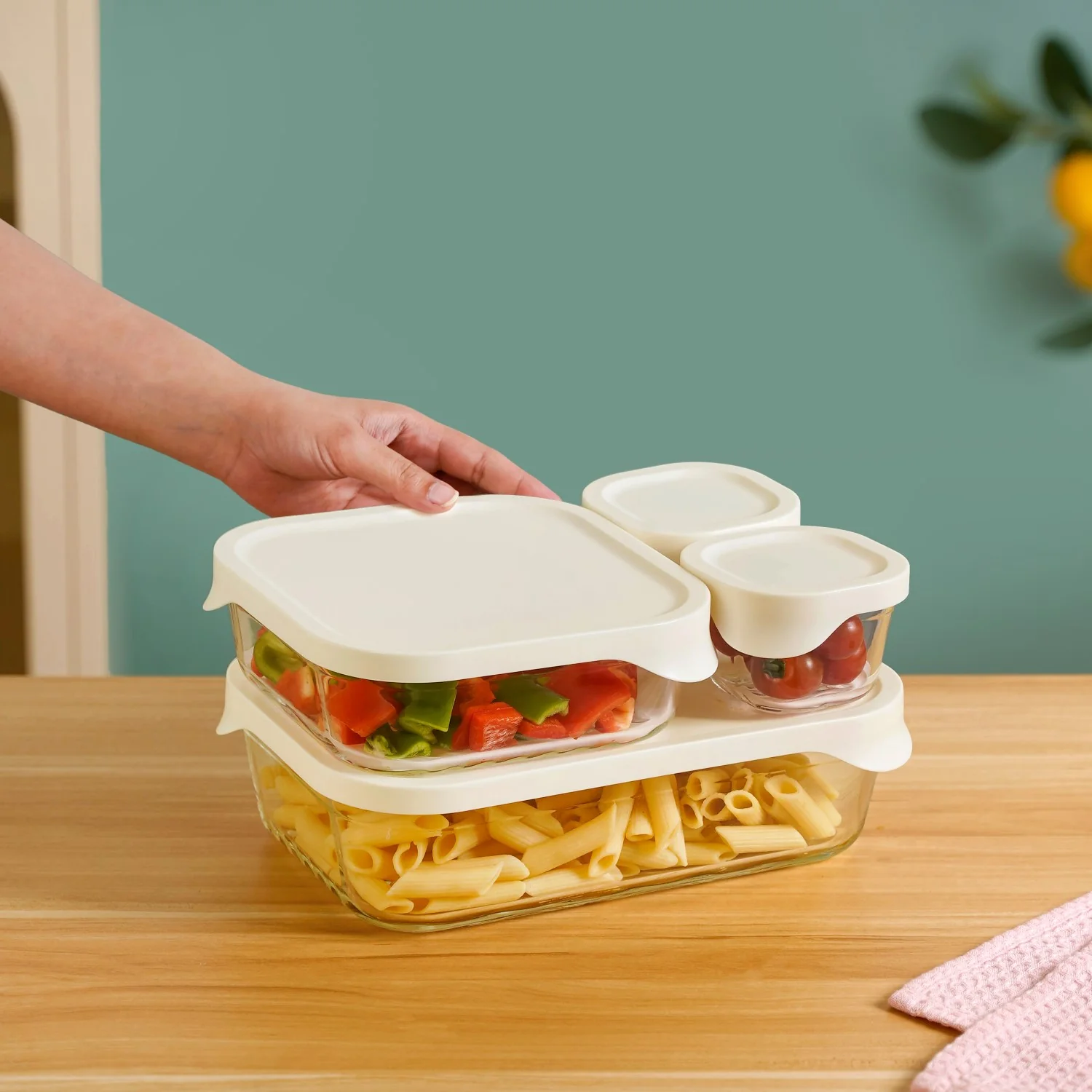 Groovo Lite Glass Food Container Set Of 4 220ml 1320ml 2500ml - Image 2