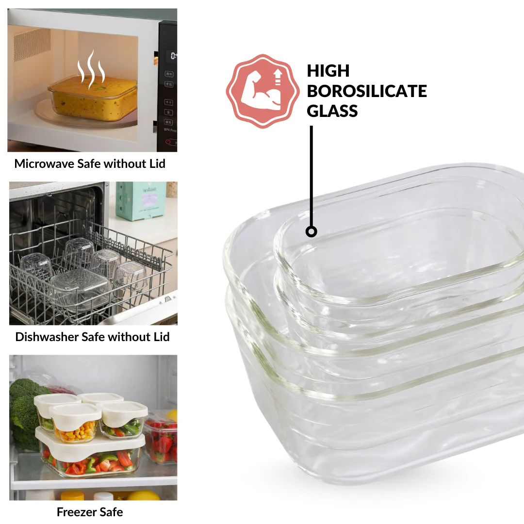 Groovo Lite Glass Food Container Set Of 4 370ml 930ml 2500ml - Image 7