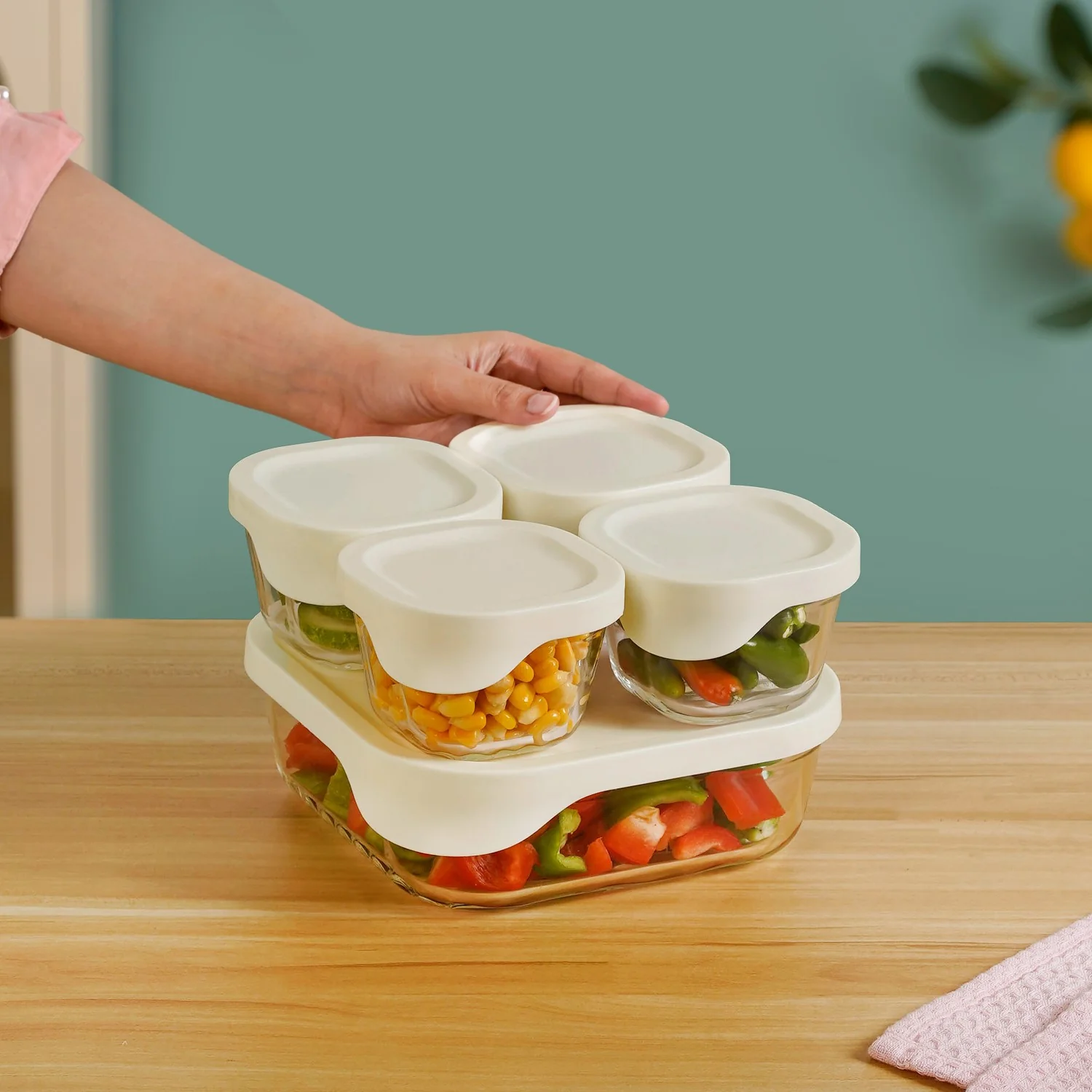 Groovo Lite Glass Food Container Set Of 5 220ml 1320ml - Image 2