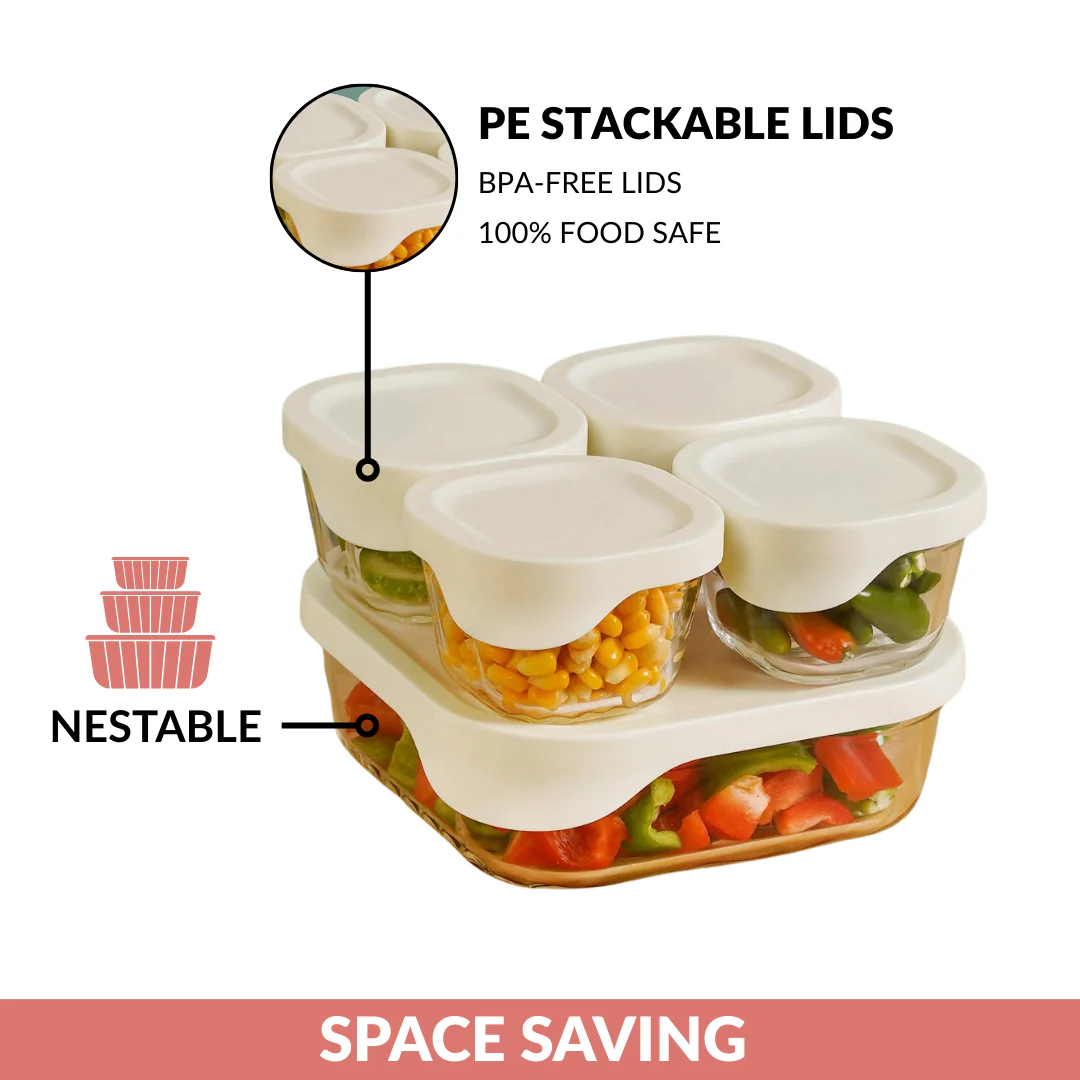 Groovo Lite Glass Food Container Set Of 5 220ml 1320ml - Image 8