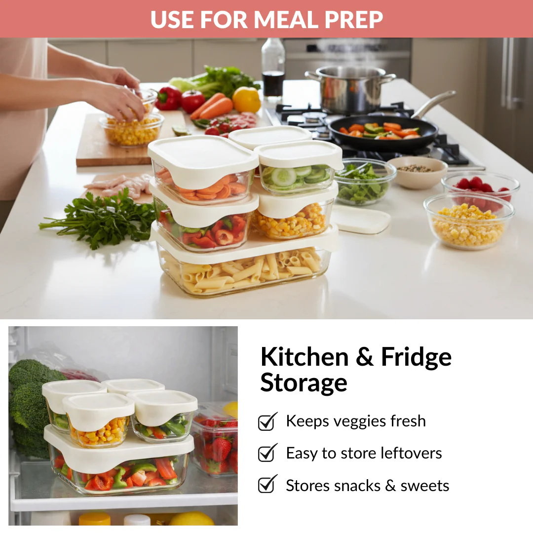Groovo Lite Glass Food Container Set Of 6 370ml 930ml 1120ml 2500ml - Image 10