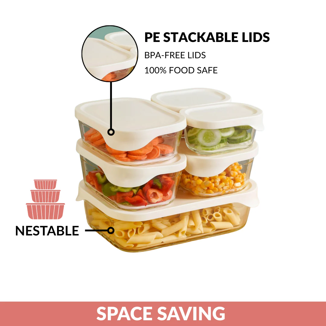 Groovo Lite Glass Food Container Set Of 6 370ml 930ml 1120ml 2500ml - Image 8