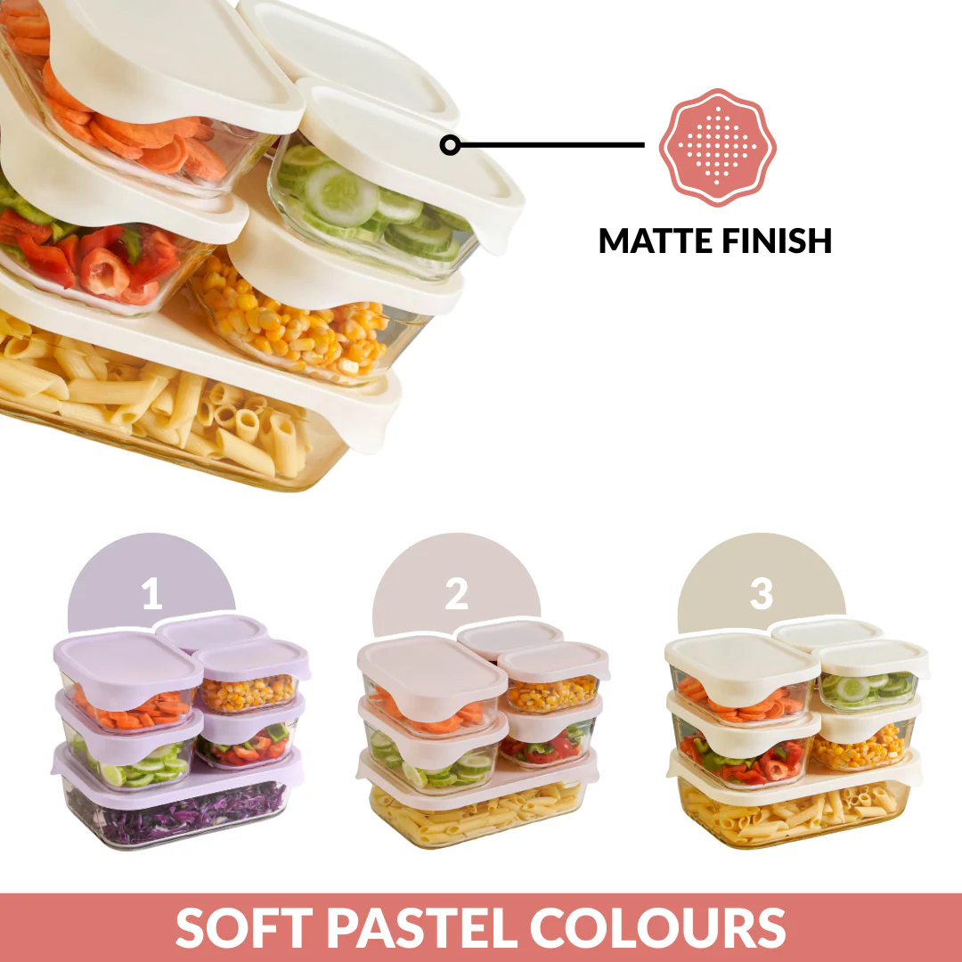 Groovo Lite Glass Food Container Set Of 6 370ml 930ml 1120ml 2500ml - Image 9