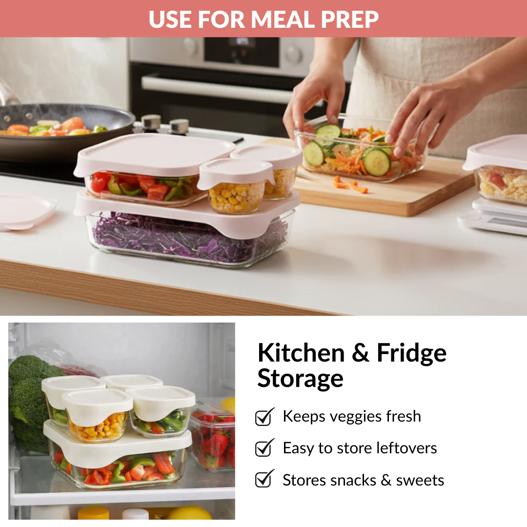 Groovo Lite Microwave Safe Glass Food Container Set Of 4 220ml 1320ml 2500ml - Image 10