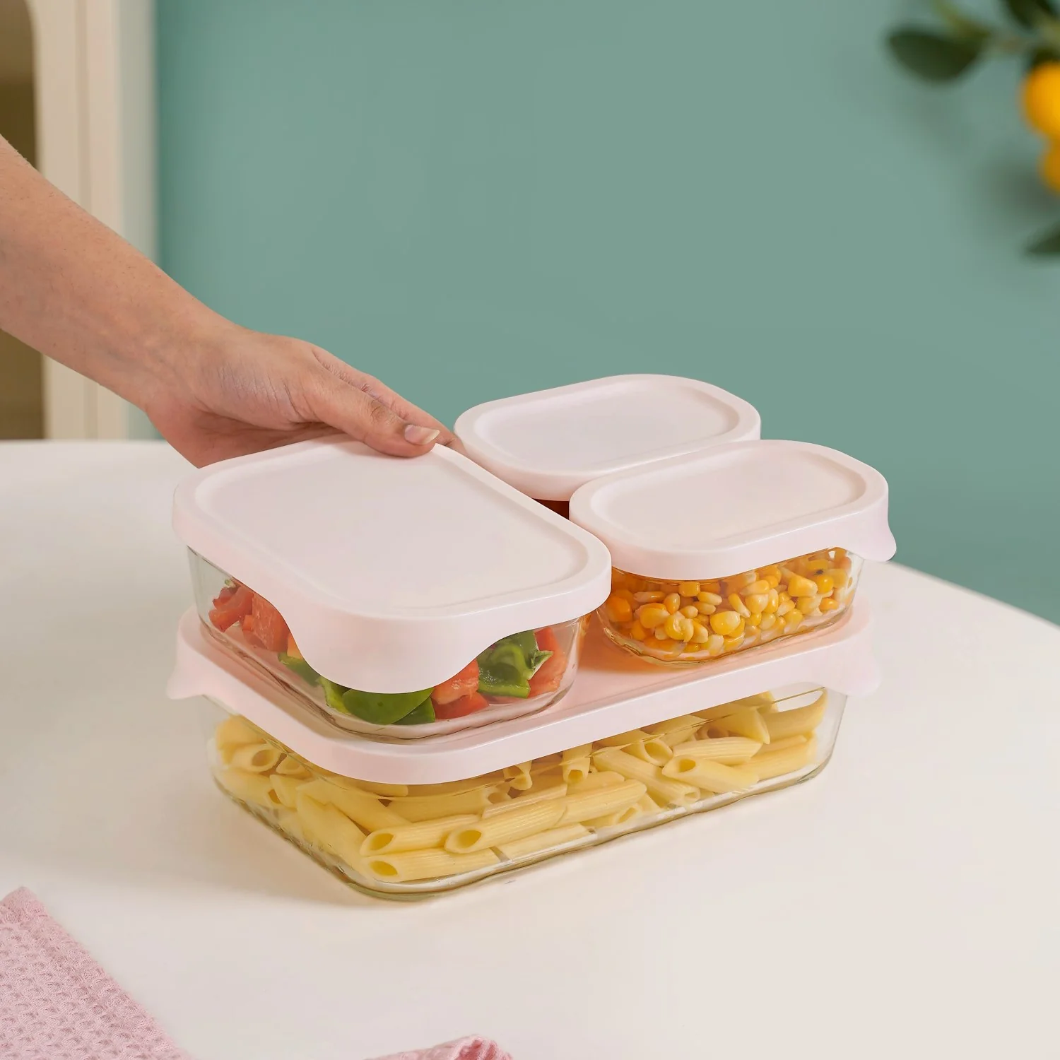 Groovo Lite Microwave Safe Glass Food Container Set Of 4 370ml 930ml 2500ml - Image 2