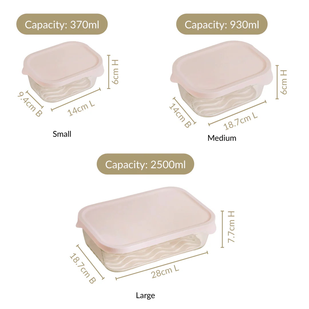 Groovo Lite Microwave Safe Glass Food Container Set Of 4 370ml 930ml 2500ml - Image 4