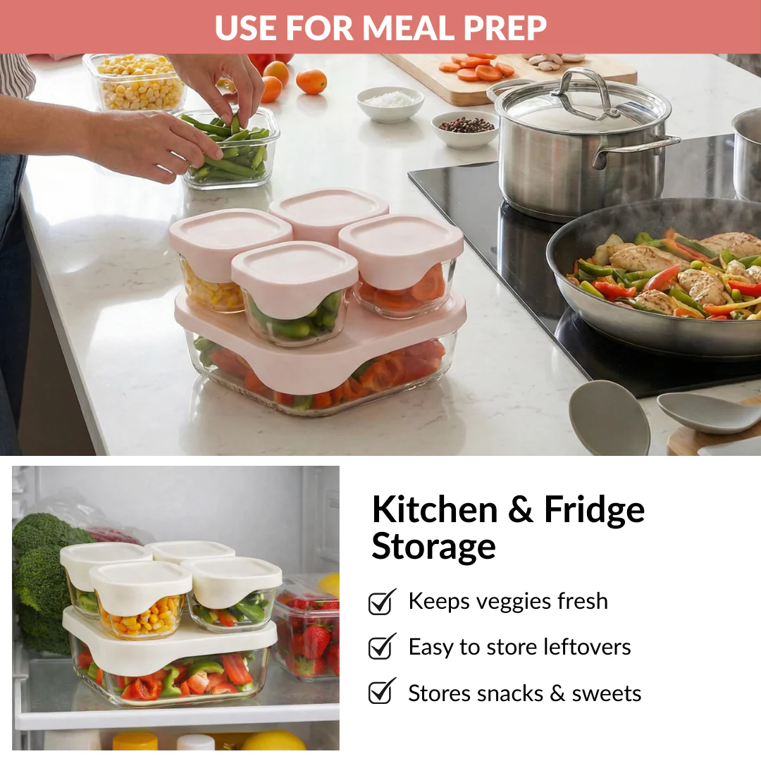 Groovo Lite Microwave Safe Glass Food Container Set Of 5 220ml 1320ml - Image 10
