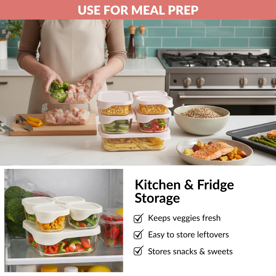 Groovo Lite Microwave Safe Glass Food Container Set Of 6 370ml 930ml 1120ml 2500ml - Image 10