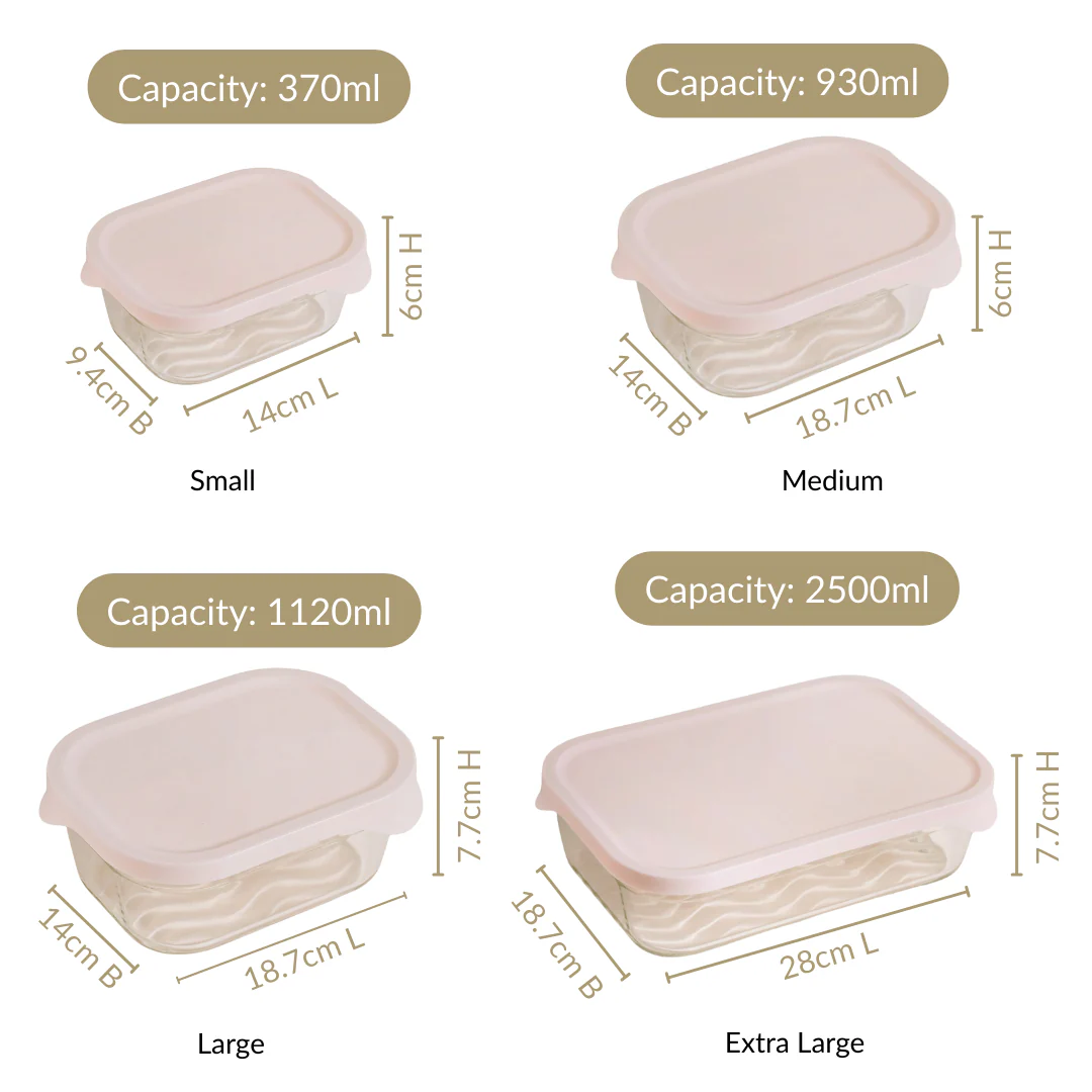 Groovo Lite Microwave Safe Glass Food Container Set Of 6 370ml 930ml 1120ml 2500ml - Image 4