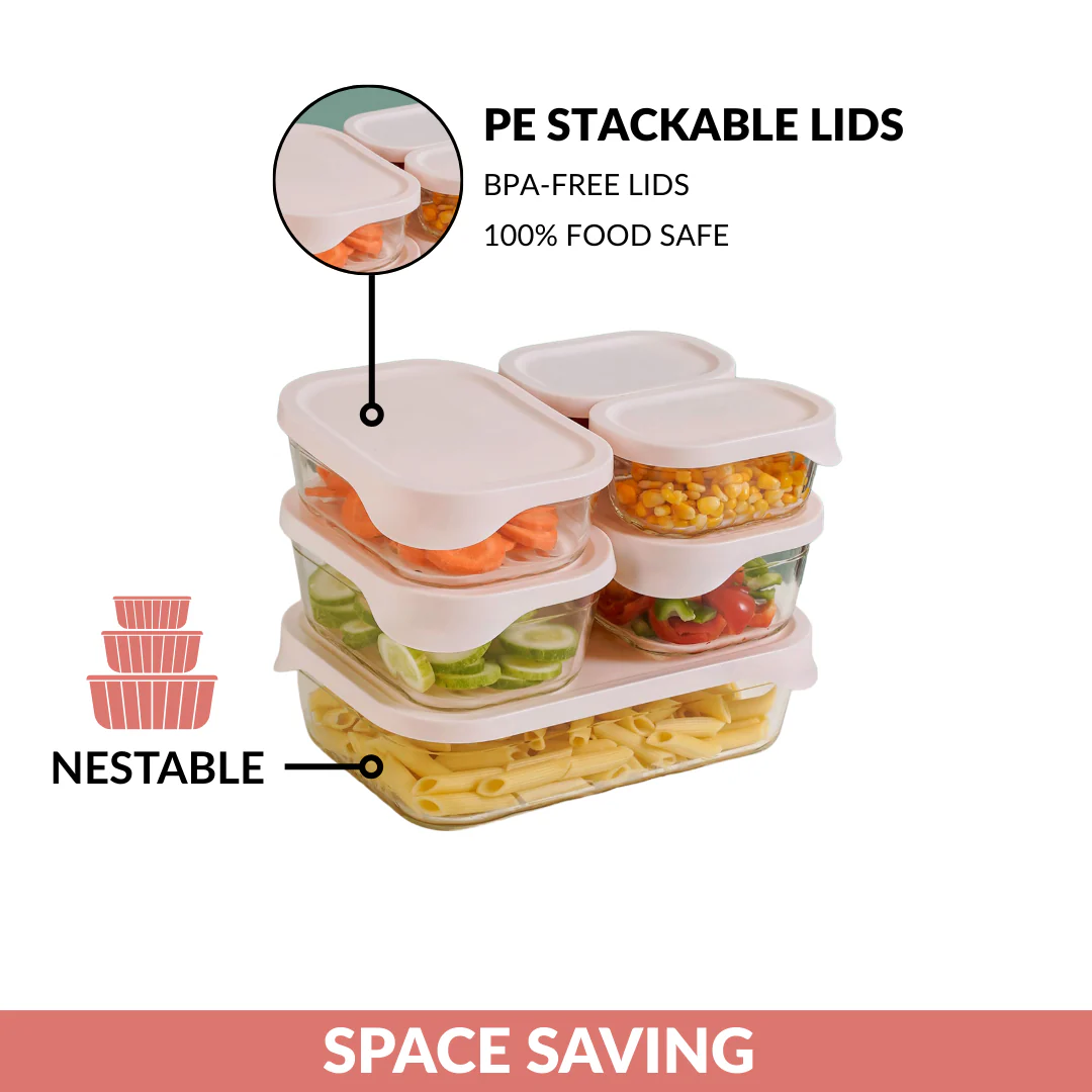 Groovo Lite Microwave Safe Glass Food Container Set Of 6 370ml 930ml 1120ml 2500ml - Image 8