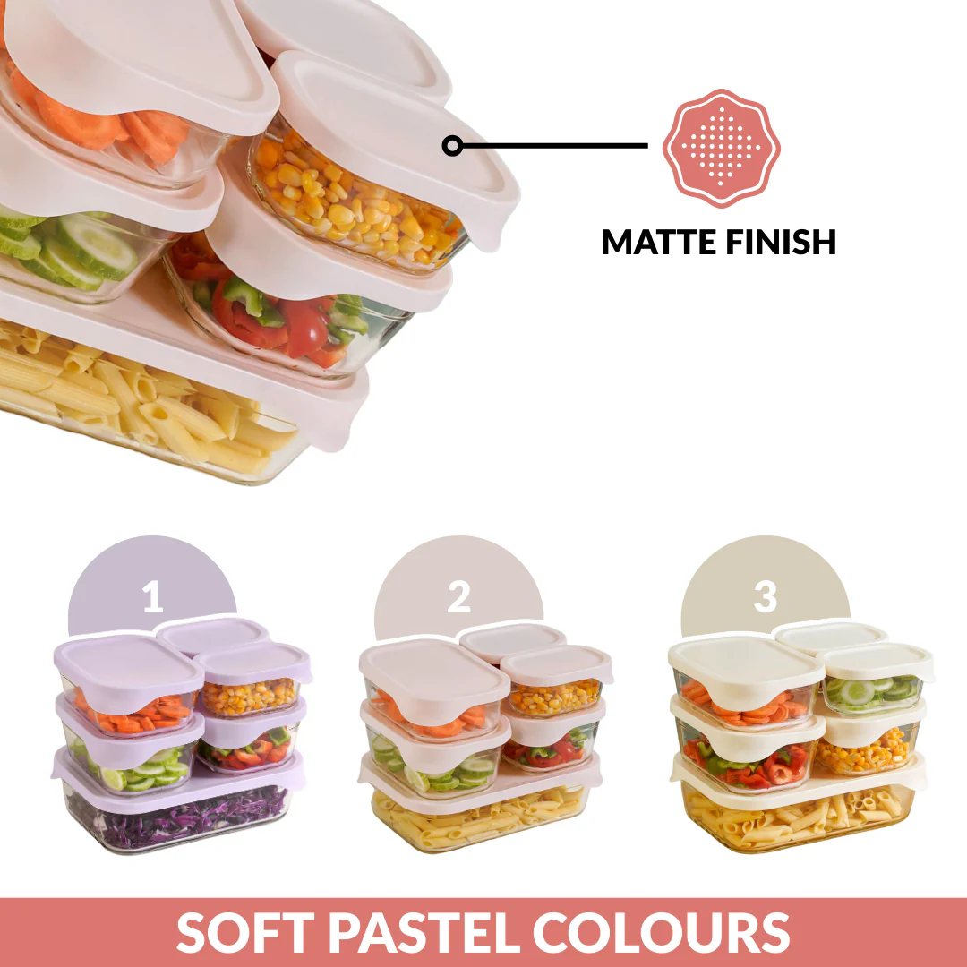 Groovo Lite Microwave Safe Glass Food Container Set Of 6 370ml 930ml 1120ml 2500ml - Image 9