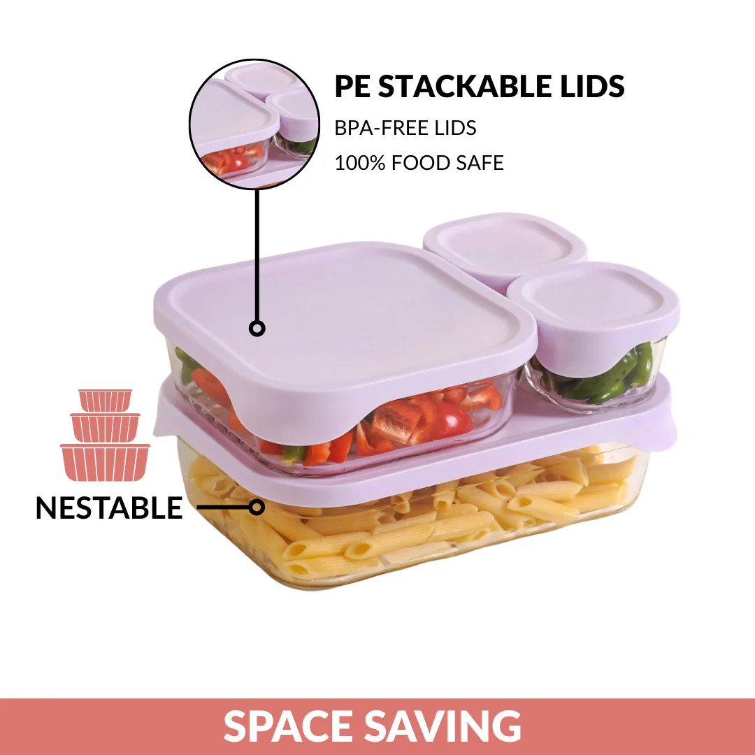 Groovo Lite Premium Borosilicate Food Container Set Of 4 220ml 1320ml 2500ml - Image 8
