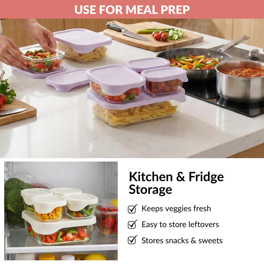 Groovo Lite Premium Borosilicate Food Container Set Of 4 370ml 930ml 2500ml - Image 10