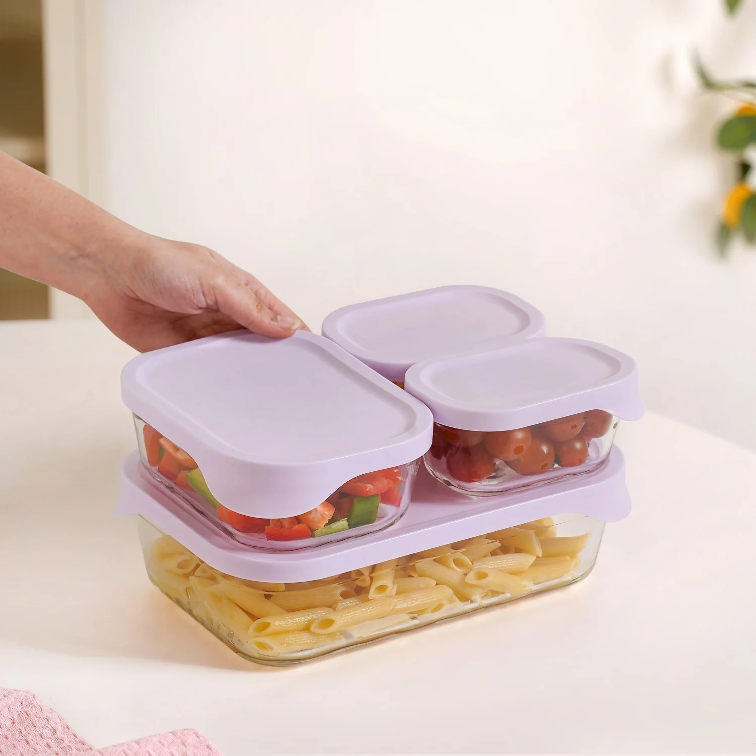 Groovo Lite Premium Borosilicate Food Container Set Of 4 370ml 930ml 2500ml - Image 2