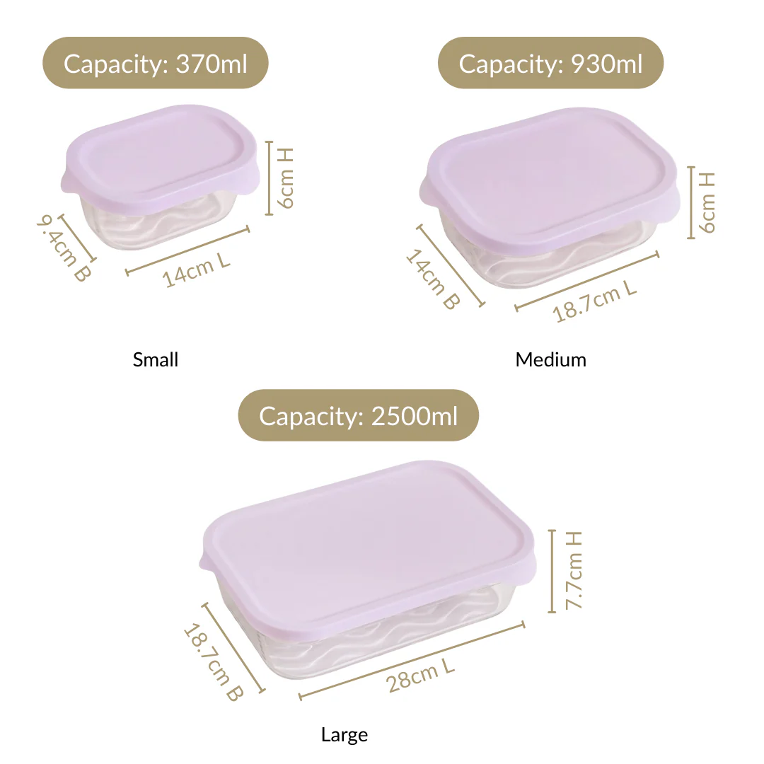 Groovo Lite Premium Borosilicate Food Container Set Of 4 370ml 930ml 2500ml - Image 4