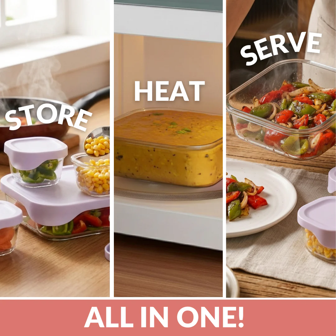 Groovo Lite Premium Borosilicate Food Container Set Of 4 370ml 930ml 2500ml - Image 5