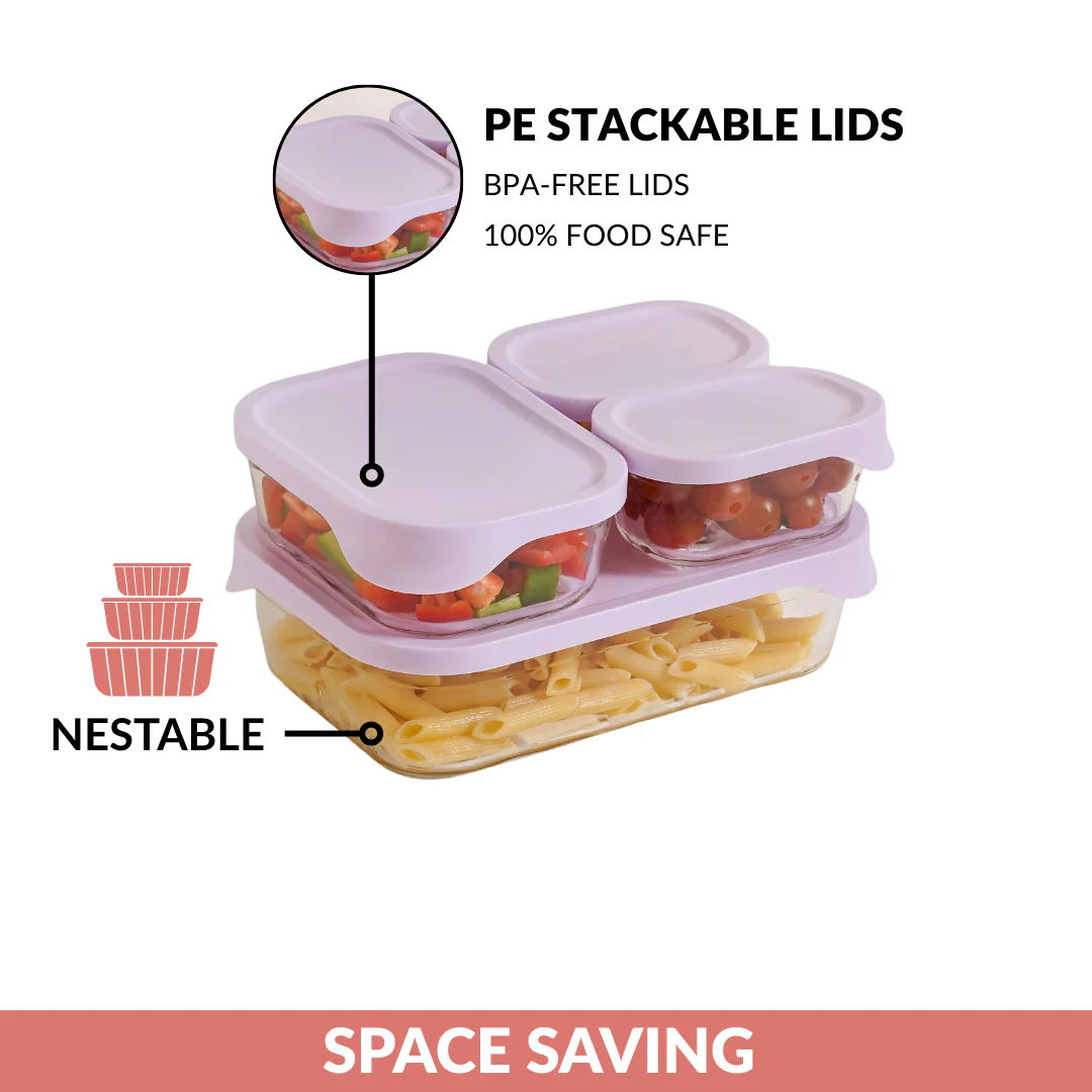 Groovo Lite Premium Borosilicate Food Container Set Of 4 370ml 930ml 2500ml - Image 8