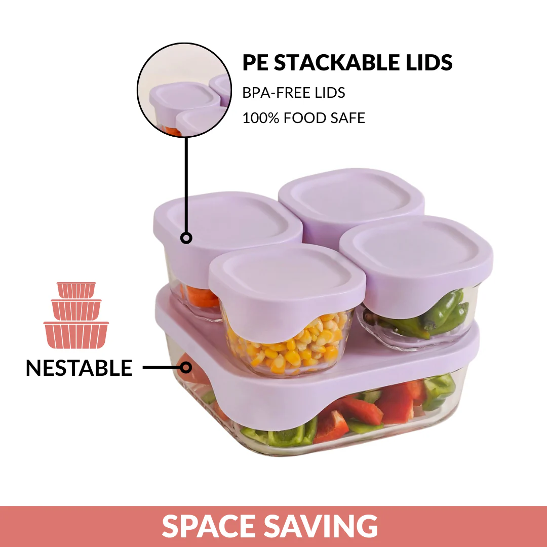 Groovo Lite Premium Borosilicate Food Container Set Of 5 220ml 1320ml - Image 8
