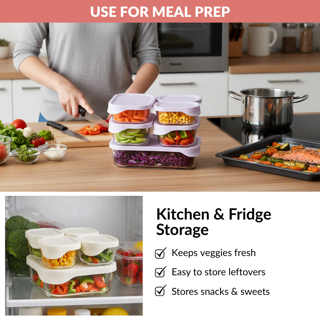 Groovo Lite Premium Borosilicate Food Container Set Of 6 370ml 930ml 1120ml 2500ml - Image 10