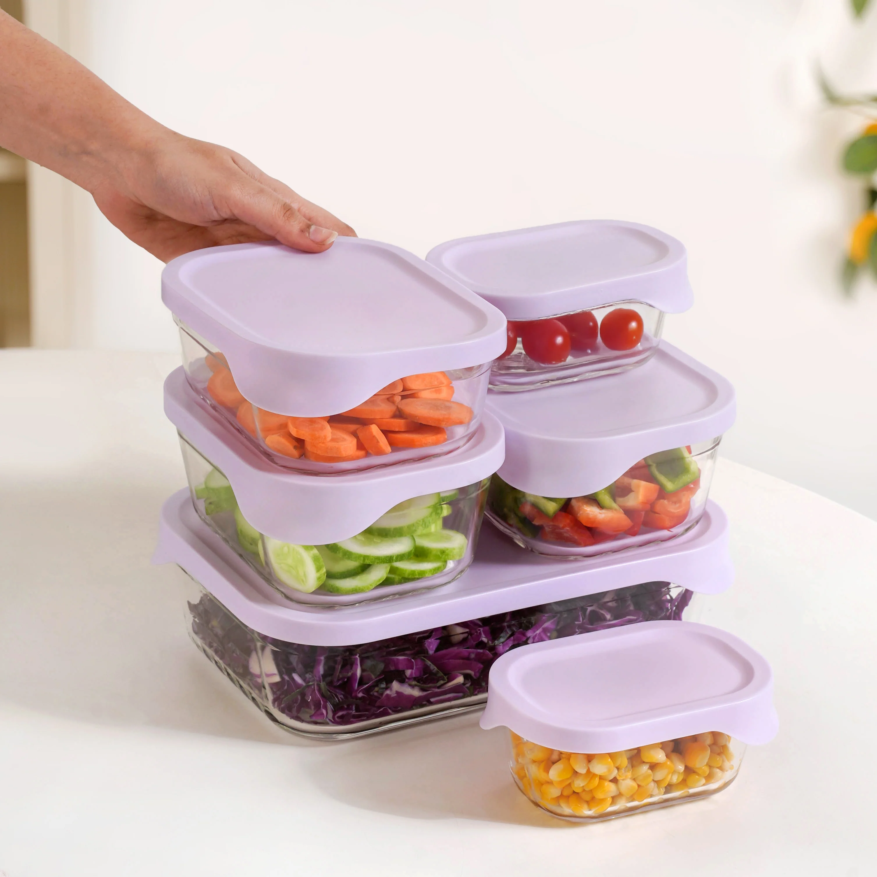 Groovo Lite Premium Borosilicate Food Container Set Of 6 370ml 930ml 1120ml 2500ml - Image 2
