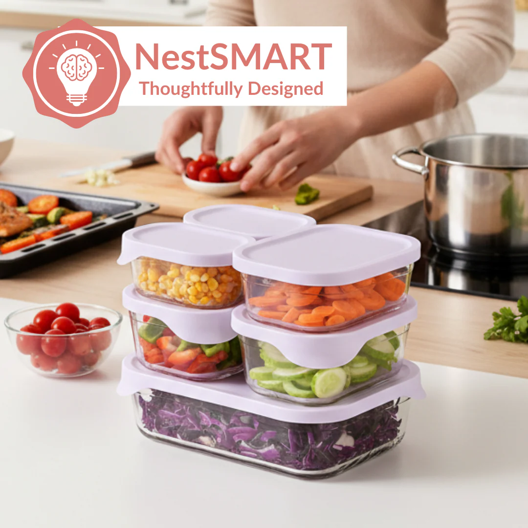 Groovo Lite Premium Borosilicate Food Container Set Of 6 370ml 930ml 1120ml 2500ml - Image 3
