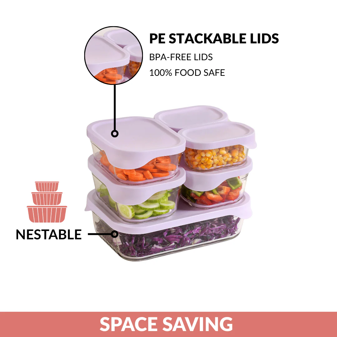 Groovo Lite Premium Borosilicate Food Container Set Of 6 370ml 930ml 1120ml 2500ml - Image 8